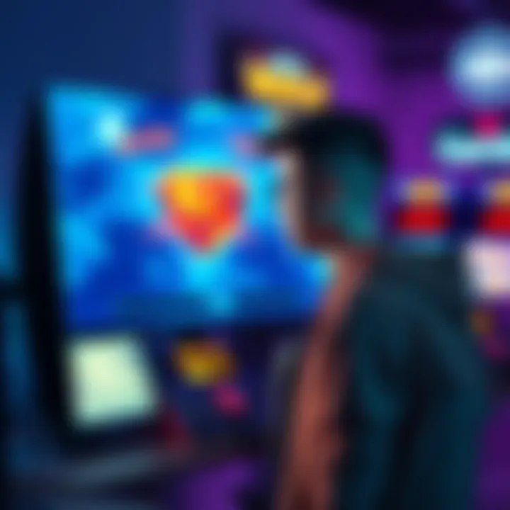 A frustrated player standing in front of a computer screen, looking disappointed while canceling their Explorer's Club subscription, with game graphics in the background