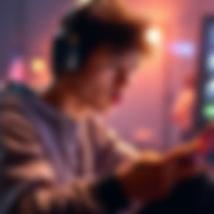 A concerned player clicking on an advertisement on their mobile device, looking anxious about getting banned for manual interactions.