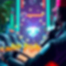 A player interacts with a glowing Super Diamond in a colorful game environment, with multiple hidden diamonds appearing around it.