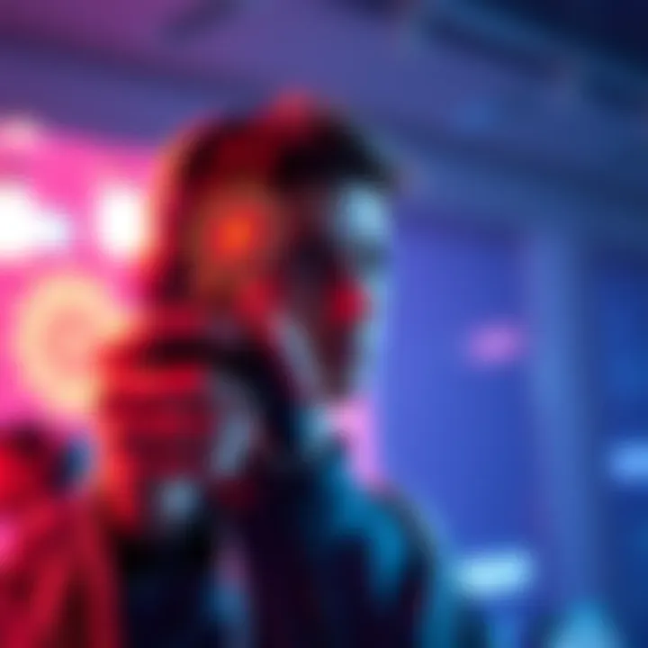 A player with a gaming controller holds a badge while contemplating future levels in a game