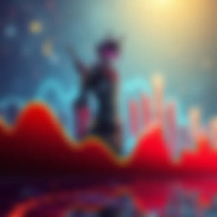 Illustration of a game character on a fluctuating growth chart, showing ups and downs in progress with faded boosts in the background.