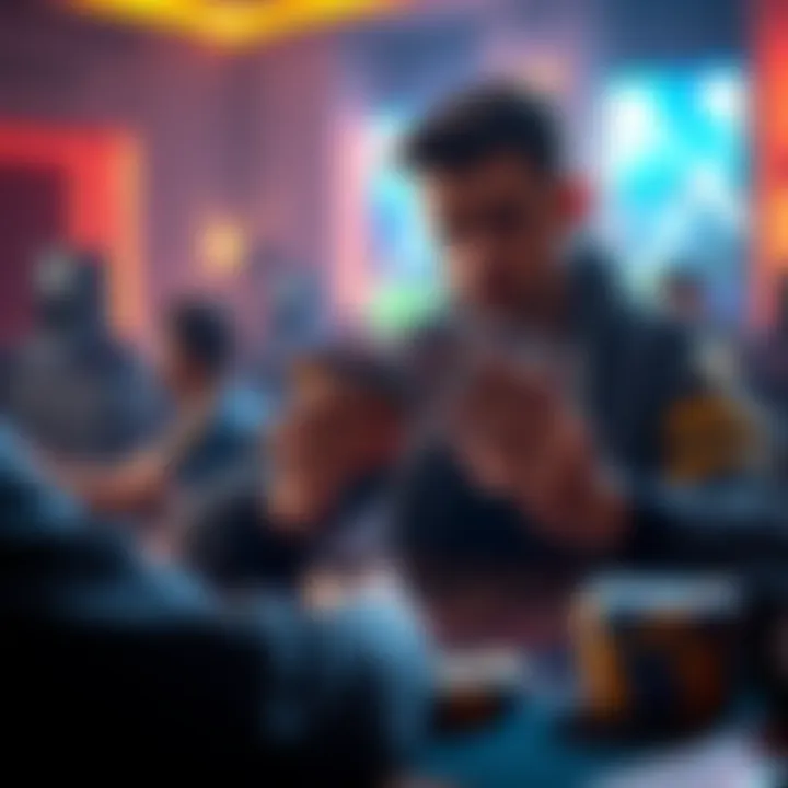 A focused player examining classic cards while sitting at a gaming table, preparing for upcoming championships.