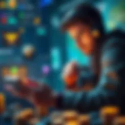 A gamer focusing on gameplay strategies in Atlas Earth, surrounded by game graphics and earning rewards