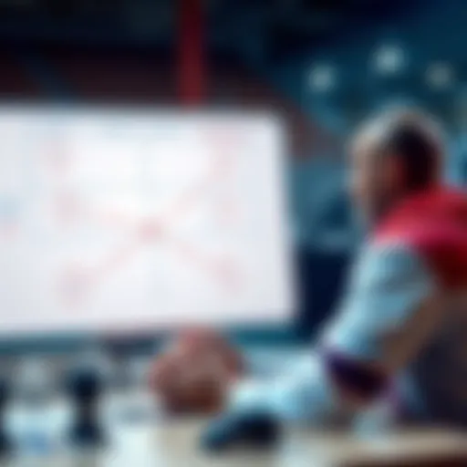 A player analyzing tactics on a whiteboard while considering strategies from four different teams for scoring points in a game.