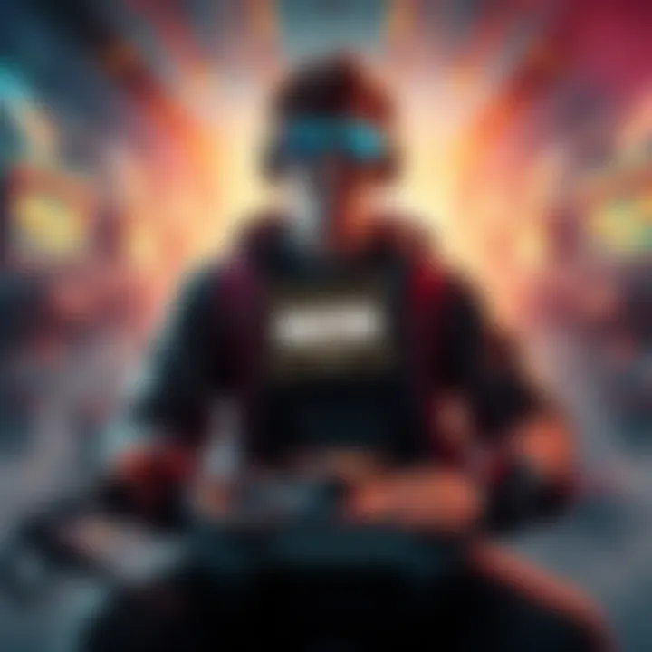 A gamer celebrates with a MAYOR tag displayed on their character's profile, surrounded by gaming elements like controllers and a vibrant game world.