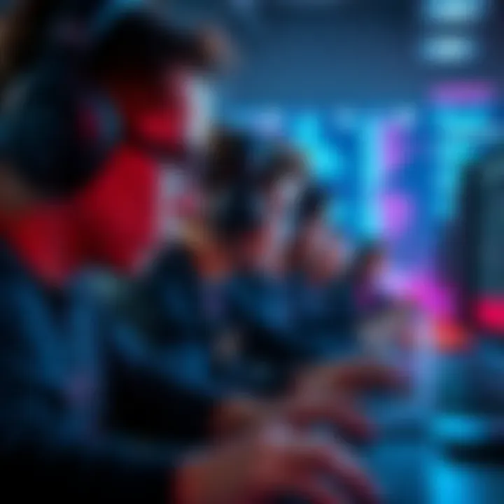 A group of gamers intensely focused on their screens, revealing suspicious software tools in the background, hinting at cheating.