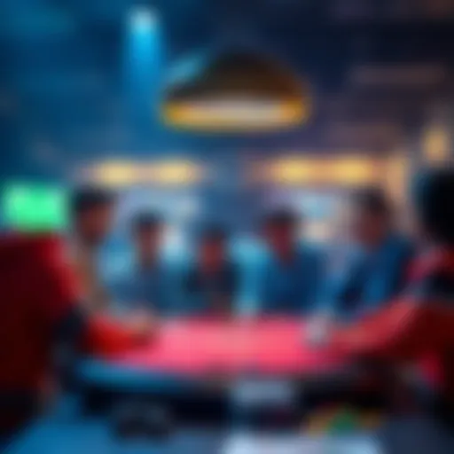A group of players gathered around a table, sharing tips and strategies for understanding game odds and results.