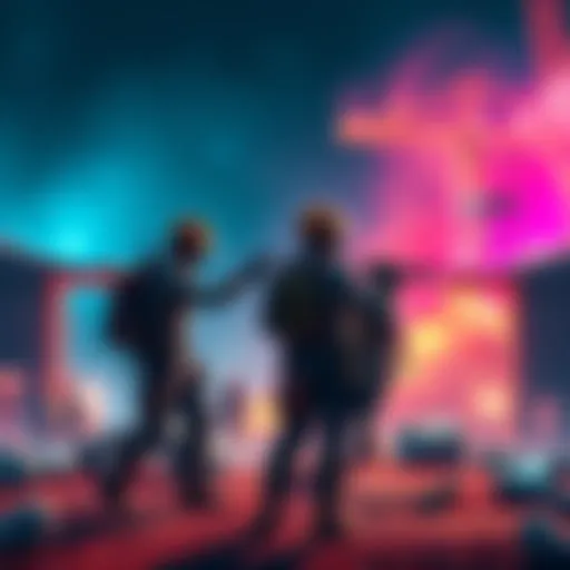 Players Searching for Diamonds A group of players at a construction site looking for diamonds, showcasing teamwork and competition.