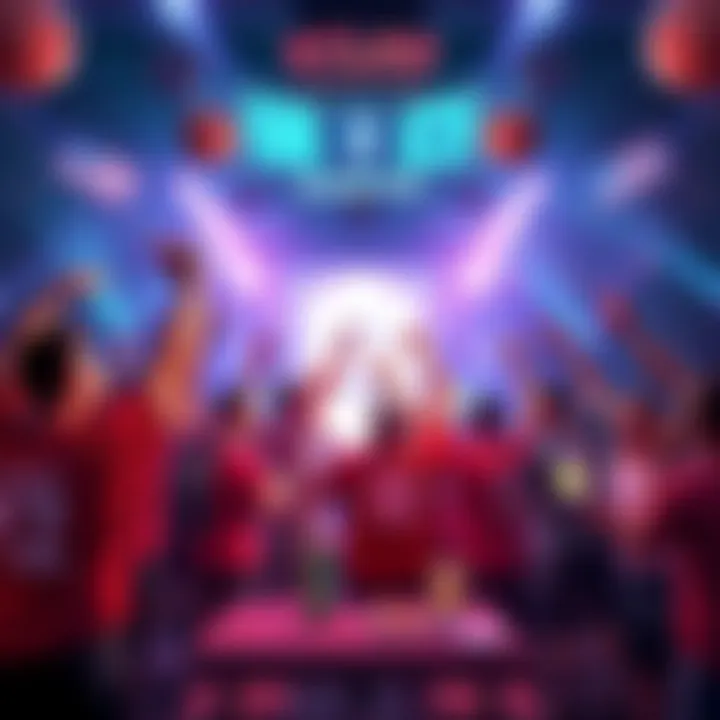 Group of players in Atlas Earth cheer and celebrate their achievement of joining the 1 dollar club, surrounded by game themed decorations.