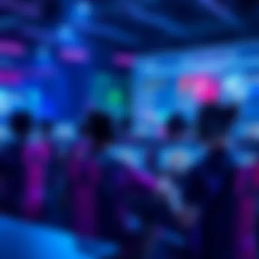 A group of gamers competing in a ranked game mode, with screens showing team play and rankings.