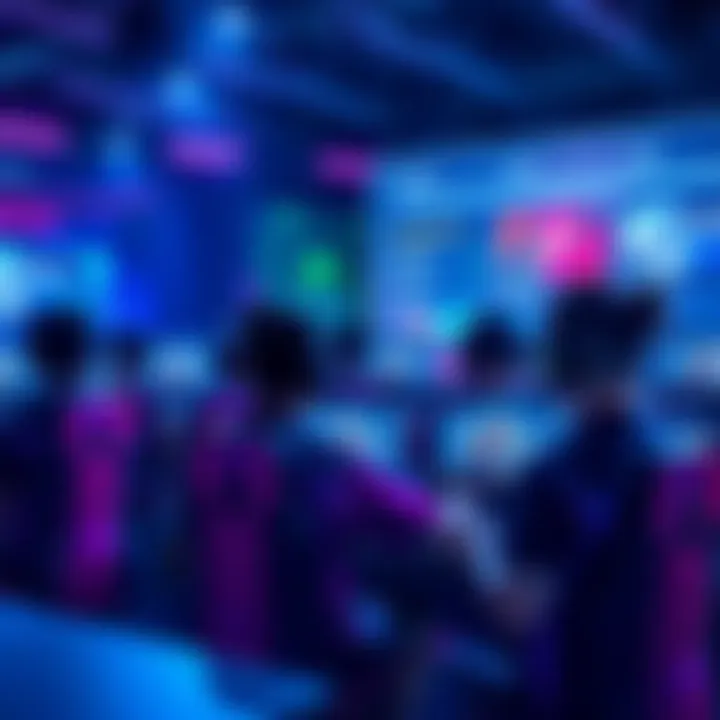 A group of gamers competing in a ranked game mode, with screens showing team play and rankings.