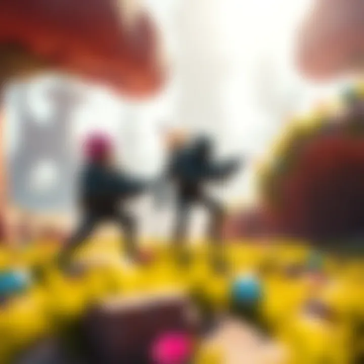 Two players control creatures in Spore's Creature Stage, exploring and battling together in a colorful environment.
