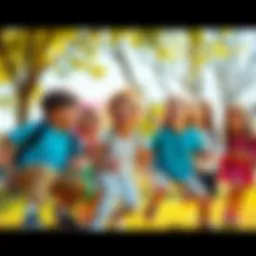 A group of kids giggling and playing together in a sunny park, embodying the spirit of fun and childhood antics.