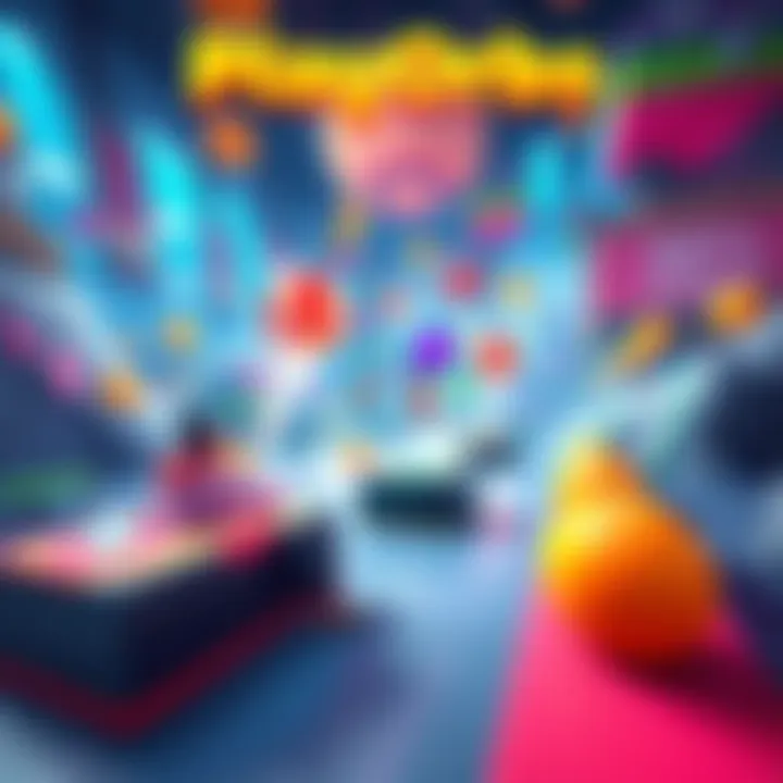 A vibrant arena showcasing physics-based gameplay in PlayOrbs, featuring colorful environments and skillful players in action.