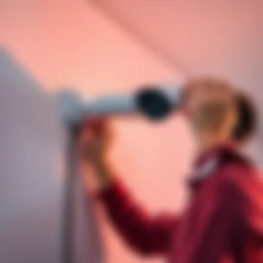 A person installing a Power over Ethernet camera on a wall for home security