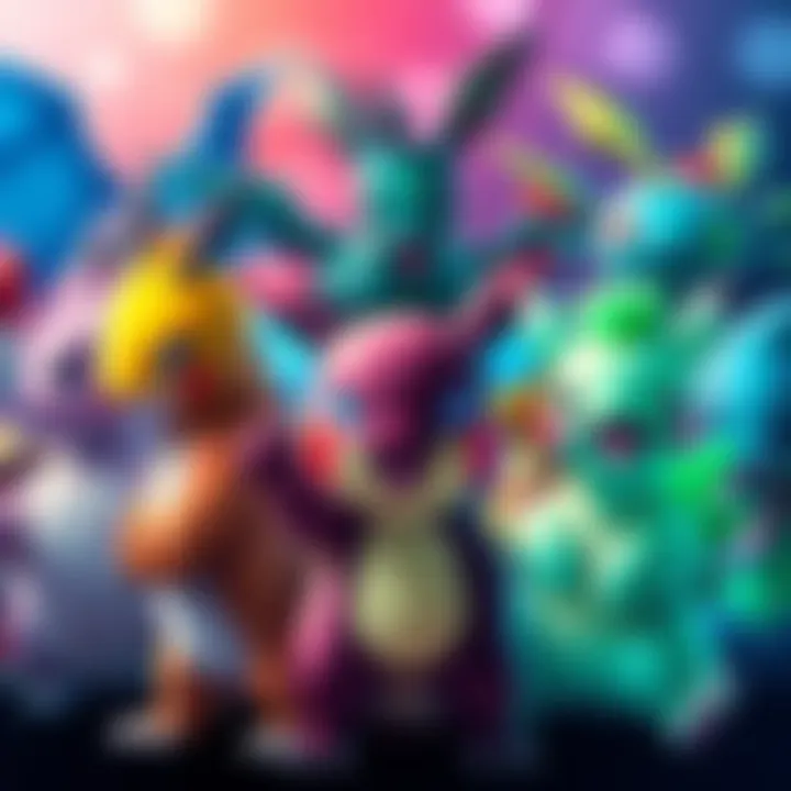 A collection of popular Pokemon characters in vibrant colors, showcasing different types from the series.