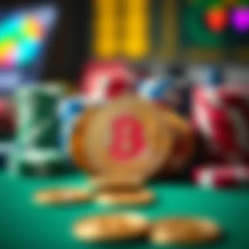 Poker chips and Bitcoin coins Colorful poker chips alongside shiny Bitcoin coins on a table