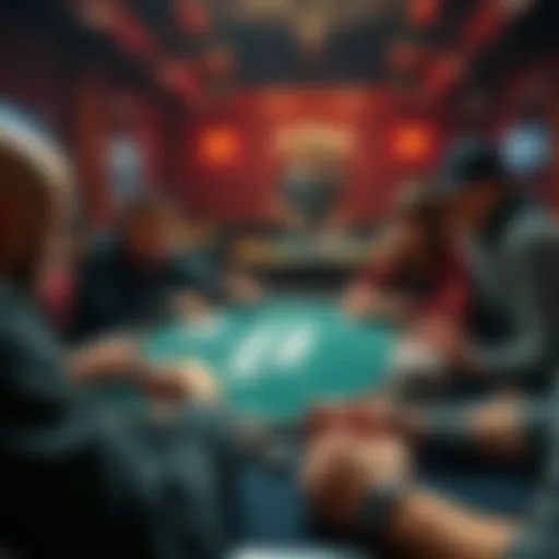 Players engaging in a lively poker game with chips and cards on the table