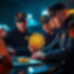 Police officers examining Bitcoin exchange data on a laptop to track a kidnapper