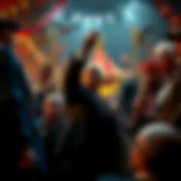 Political Circus in America A chaotic scene depicting politicians and a circus theme, with Vice President JD Vance questioning Bitcoin policies, emphasizing profit-driven motives.