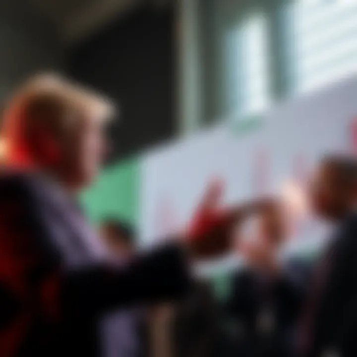 Political leaders and economy A group of people discussing economic issues while looking at a chart