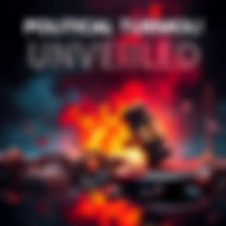 A dramatic representation of recent political upheavals with symbolic imagery such as broken chains and a gavel, reflecting the complexity of current events.