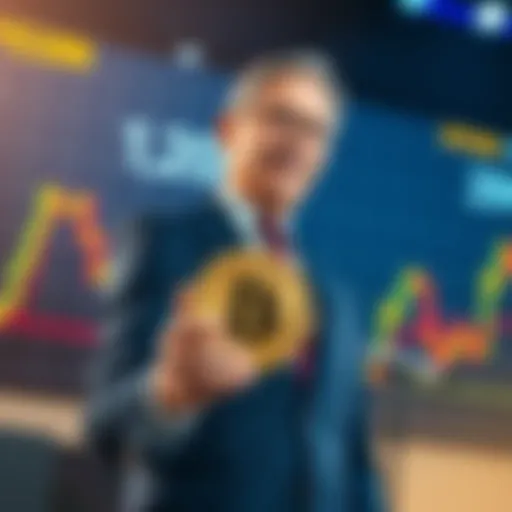 U.S. politician stands in front of a stock chart showing a 200% increase in Bitcoin value