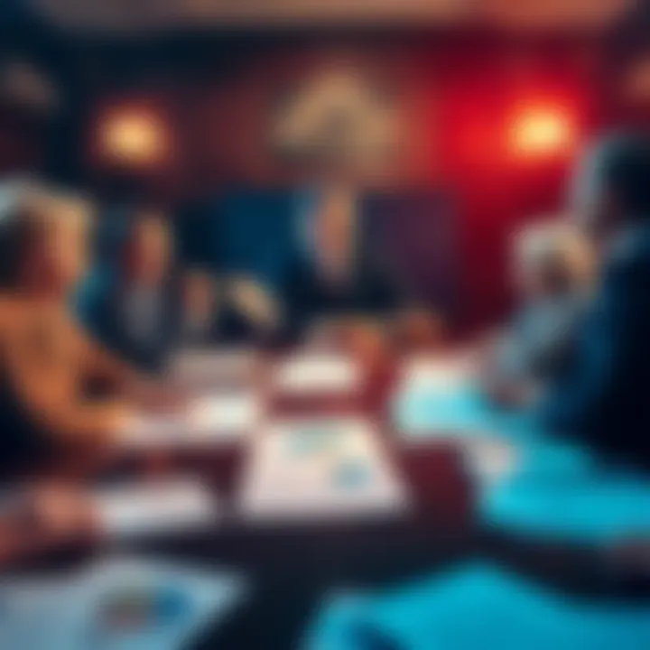 A group of lawmakers in a meeting discussing the PREDICT Act, aimed at banning trading in political prediction markets, with charts and documents on the table.