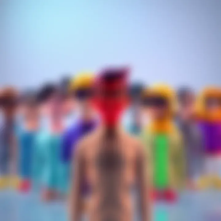 A visual representation of customizable digital avatars in various styles and colors, showcasing the personalization options for users.