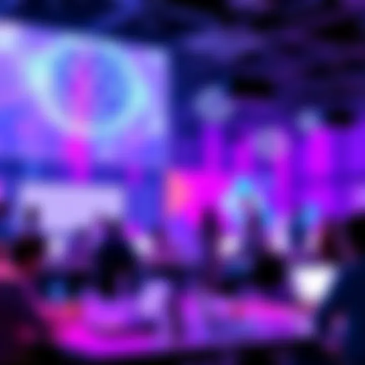 A vibrant graphic showing a launch event for Polkadot Hub's DeFi Accelerator with teams brainstorming and working on financial applications.