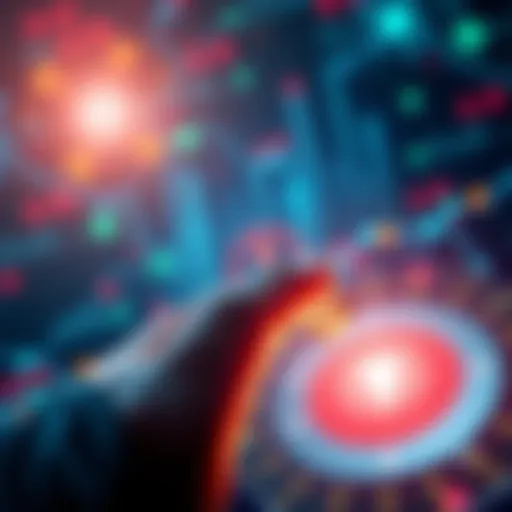 A visual representation of Polkadot's OpenGov launch, showcasing a button being pressed with digital elements symbolizing blockchain governance.