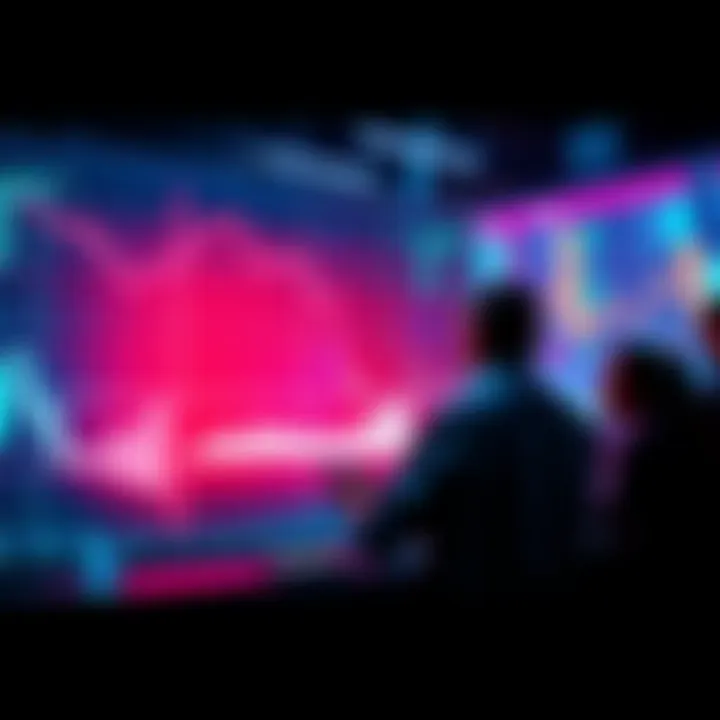 A visual representation of retail investors' struggles with Polkadot, featuring a downward trend graph and worried investors analyzing charts.