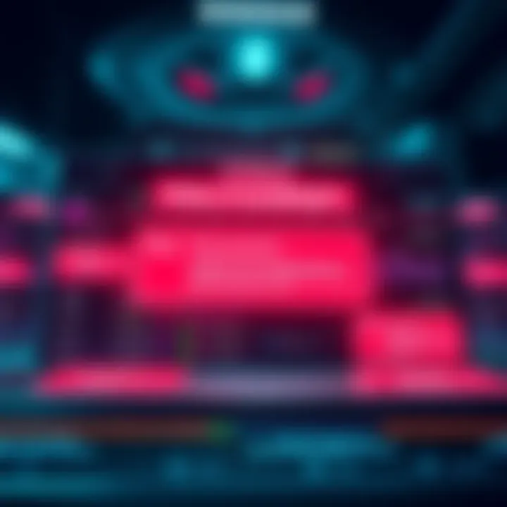A graphic showing a digital prediction market interface with flashing alerts about fake wins and influencers, symbolizing controversy in cryptocurrency.