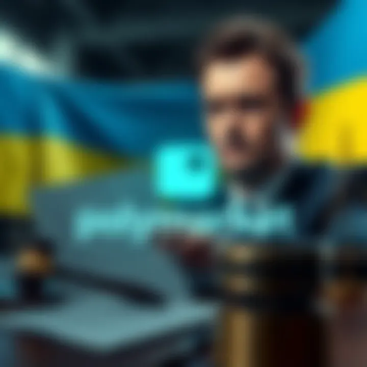 A graphic showing the Polymarket logo with a backdrop of Ukrainian President Zelenskyy and legal documents, highlighting the controversy over bets on his legal suit.