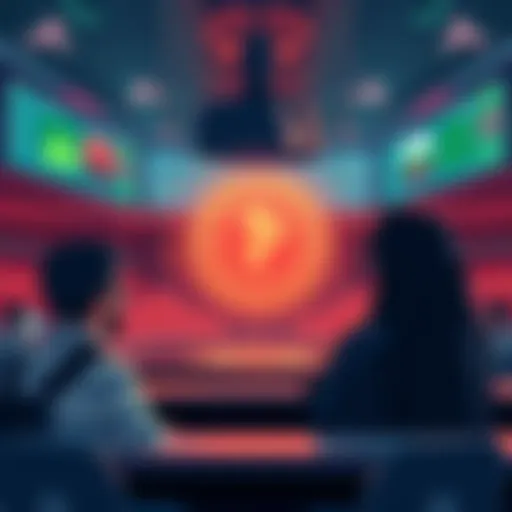 Illustration showing a digital market board with predictions and ethical symbols related to governance and Khamenei.