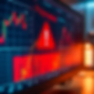 A close-up of a computer screen showing a warning about Polymarket scam with financial charts in the background.