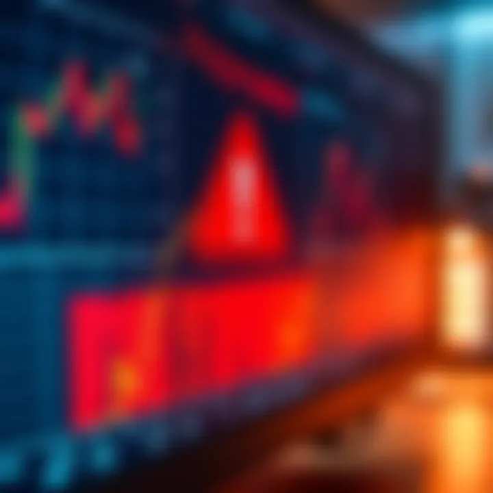 A close-up of a computer screen showing a warning about Polymarket scam with financial charts in the background.
