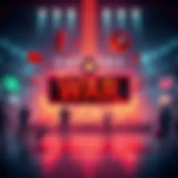 A graphic representing Polymarket as a central platform for betting on war events, with symbols of betting and conflict.