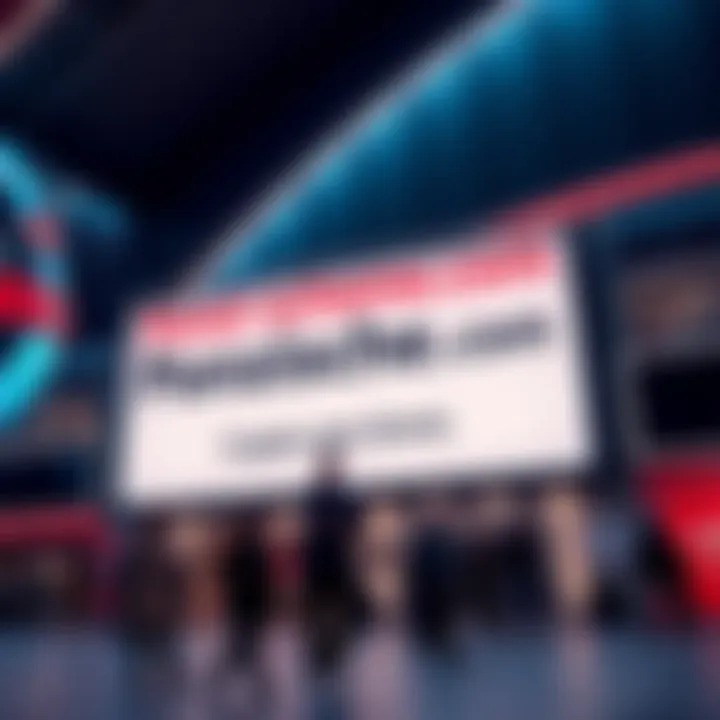 A playful movie scene showing a large sign for Ponzi-scheme.com Arena, replacing the original Crypto.com Arena sign, with people laughing in the background.
