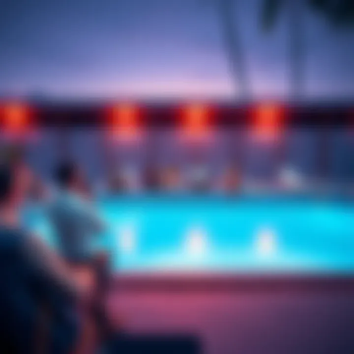Group of people sharing trading strategies by the pool