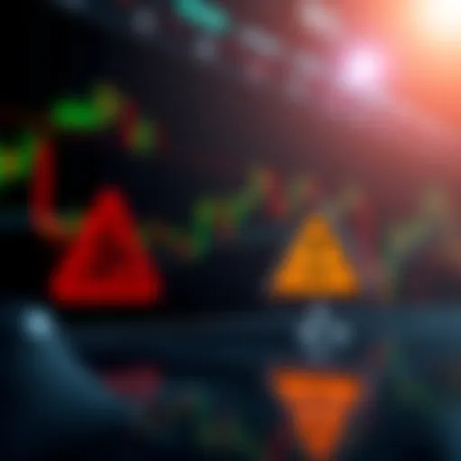 Graphic showing a downward trend in market graphs with a warning sign, representing Poopring's potential delisting and market risks.