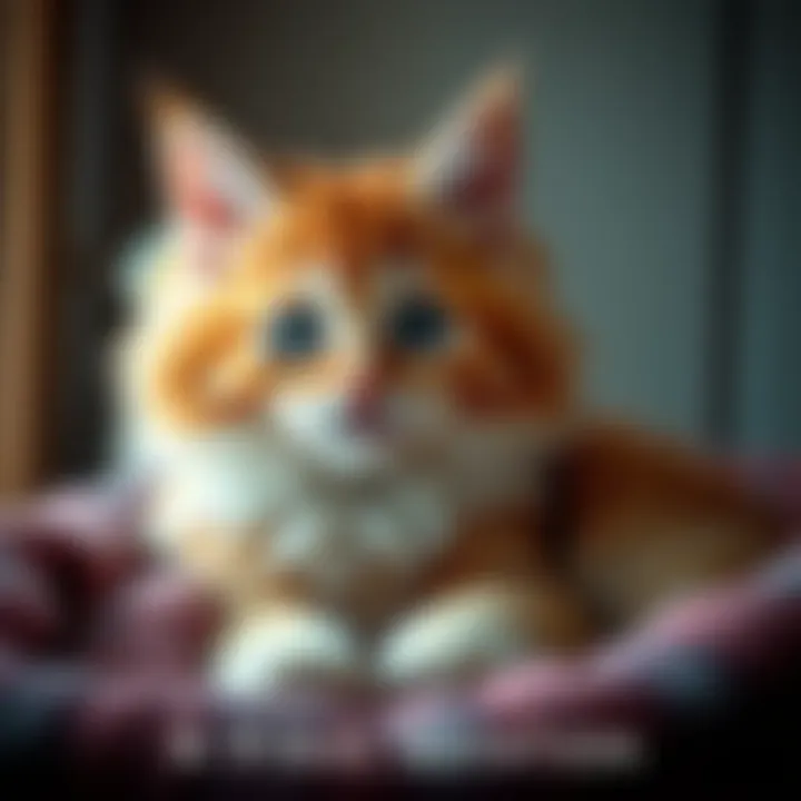 A cute cat with bright eyes and fluffy fur sitting in a cozy spot, capturing attention online.