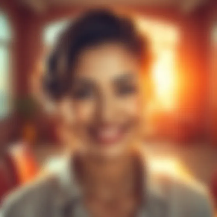 A strong woman smiling confidently, showcasing her achievements and unique qualities, with a bright background that highlights her personality.