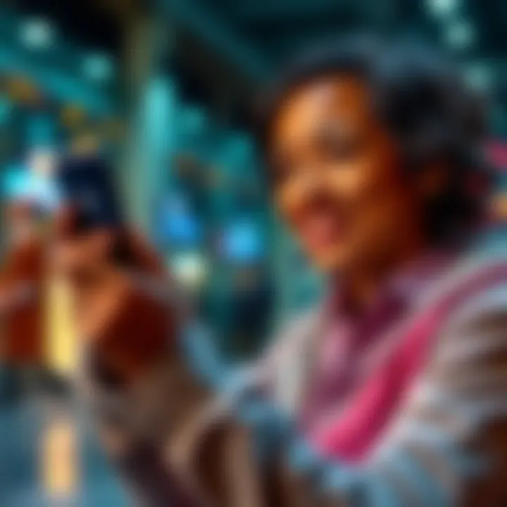 A satisfied person using Revolut app on a smartphone, showcasing a successful money transfer.