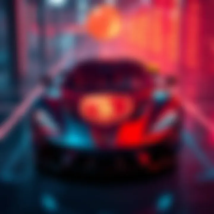 A sleek luxury car with the $POWSCHE logo prominently displayed, surrounded by digital elements representing cryptocurrency and community engagement.