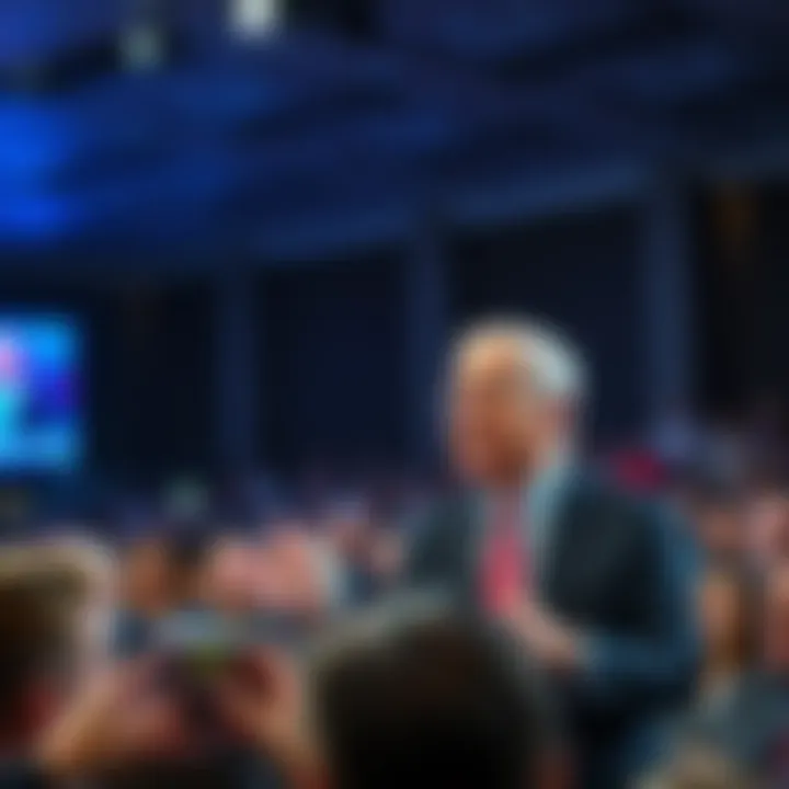 Powell speaking at economic event Federal Reserve Chair Jerome Powell addressing a crowd about recent economic policies