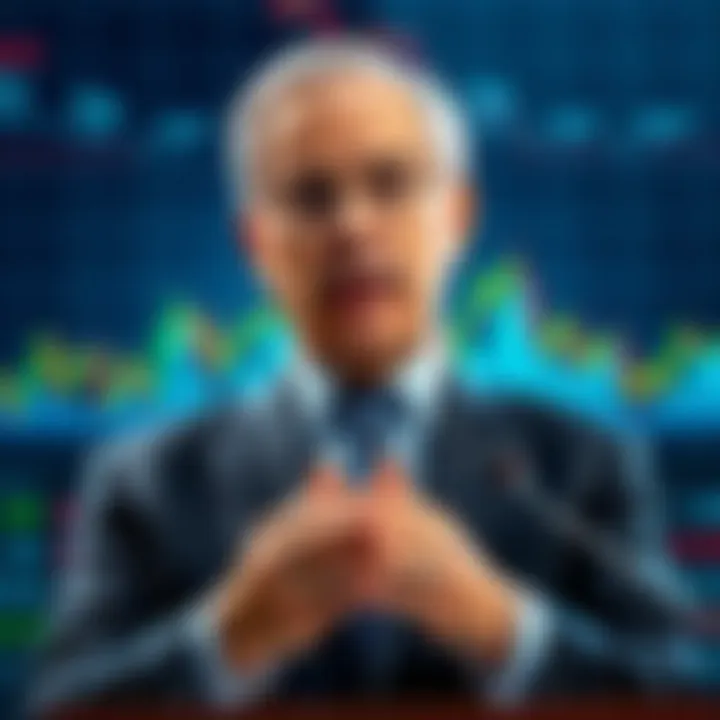 Federal Reserve Chair Jerome Powell speaks about ending quantitative tightening and starting easing measures, with background showing financial charts and market trends.