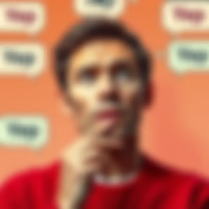 A person with a thoughtful expression, contemplating the use of simple phrases in communication, surrounded by speech bubbles containing the word 'Yep'.