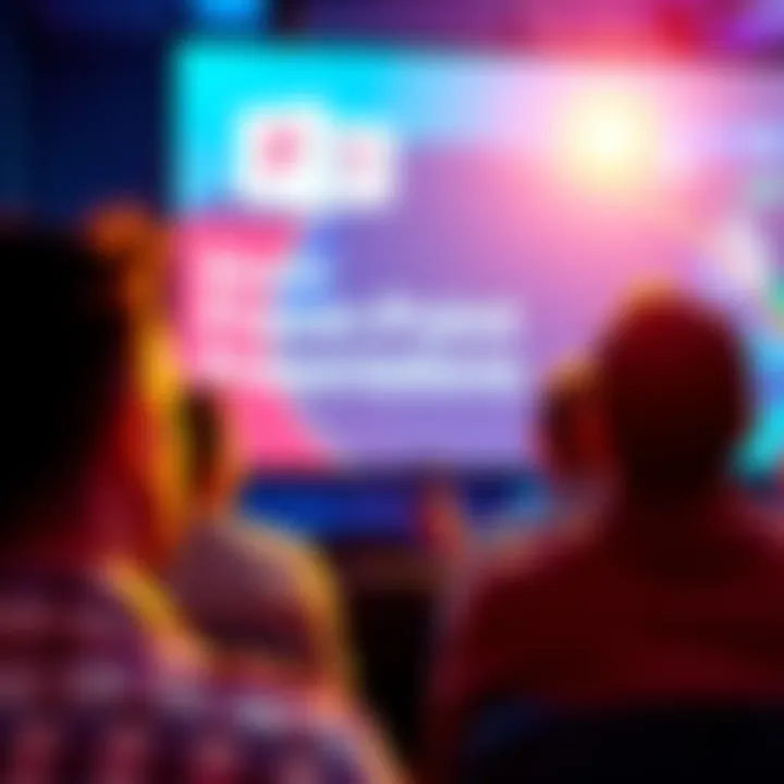 A person presenting a PowerPoint slide to an engaged audience, using visuals and design elements effectively.