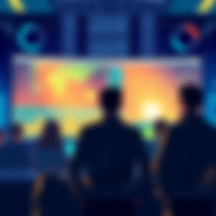 An illustration showing people examining prediction market data on screens, highlighting trading dynamics and forecasts.